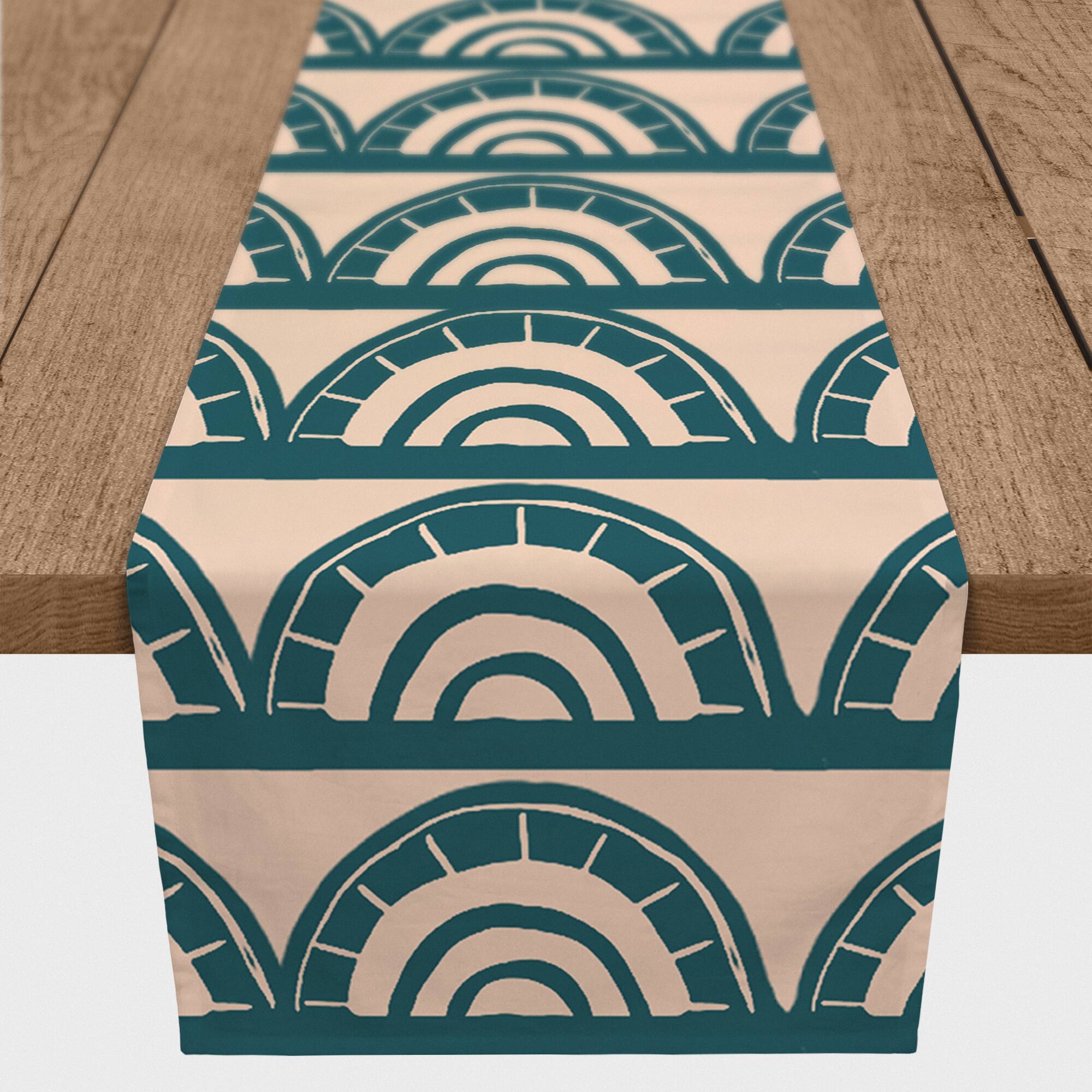 Abstract Teal Arch Pattern 16" x 72" Cotton Twill Runner